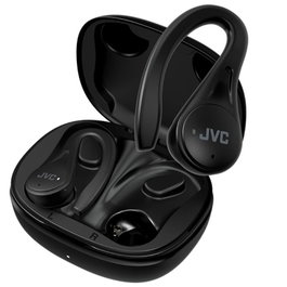 JVC HA-EC25T Auriculares True Wireless Deportivos Bluetooth 5.1 con Gancho, Autonomía 30h, Resistencia Agua IPX5, Control Táctil, Negro